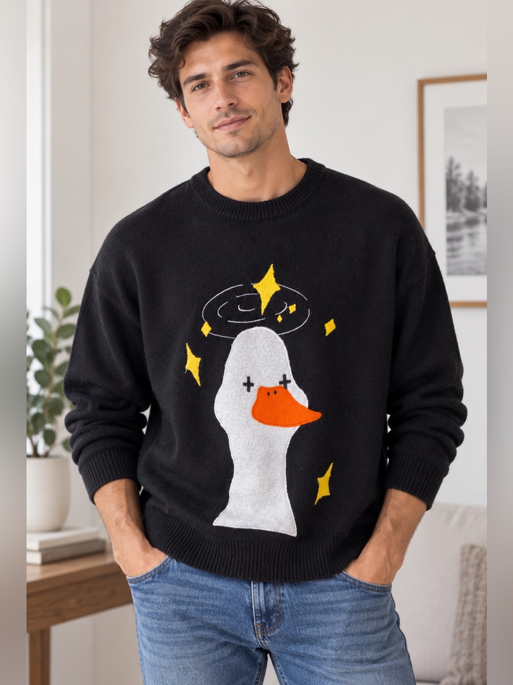 Aelfric Eden Men’s Duck Graphic Sweater XL Streetwear Unique Eclectic Urban